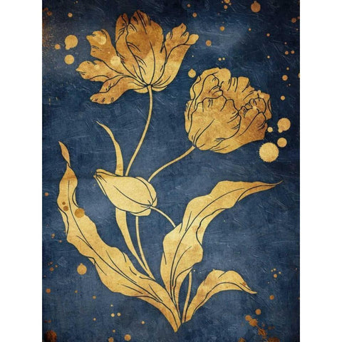 Floral Golden Blues Mate Black Modern Wood Framed Art Print with Double Matting by Grey, Jace
