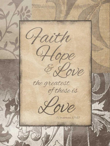Faith Hope Love Black Ornate Wood Framed Art Print with Double Matting by Grey, Jace