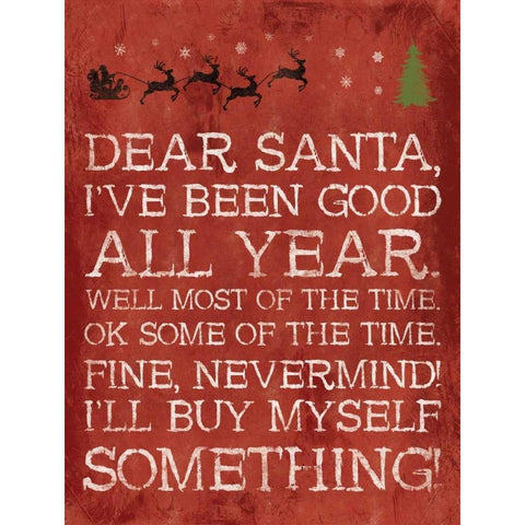 Dear Santa Nevermind Red Black Modern Wood Framed Art Print with Double Matting by Grey, Jace