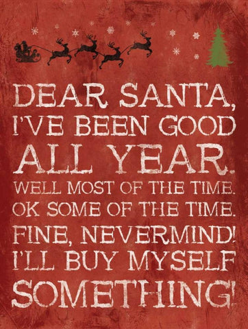 Dear Santa Nevermind Red Black Ornate Wood Framed Art Print with Double Matting by Grey, Jace