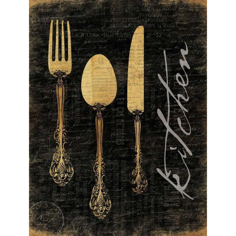 Golden Utensils White Modern Wood Framed Art Print by Grey, Jace