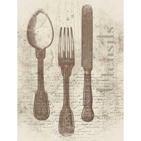 Cream Utensils Black Modern Wood Framed Art Print with Double Matting by Grey, Jace