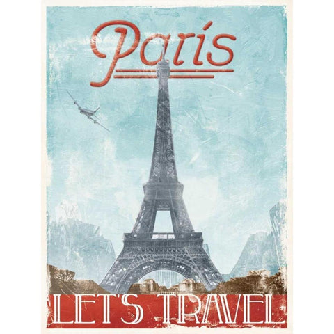 Lets Travel To Paris Black Modern Wood Framed Art Print with Double Matting by Grey, Jace