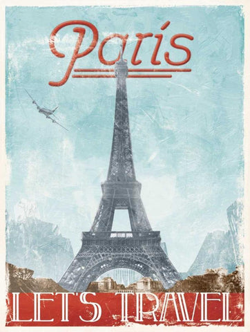 Lets Travel To Paris White Modern Wood Framed Art Print with Double Matting by Grey, Jace