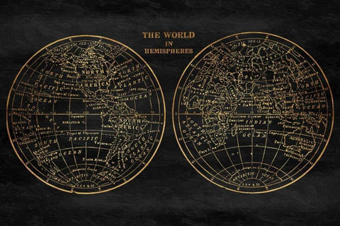 Gold World Map Black Ornate Wood Framed Art Print with Double Matting by Grey, Jace