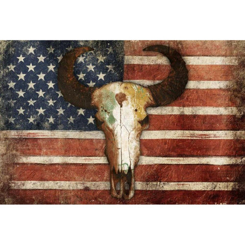 US Skull Flag White Modern Wood Framed Art Print by Grey, Jace