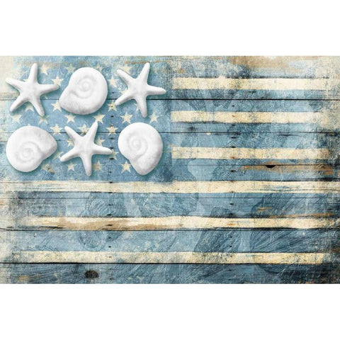 Water Blue American Flag Black Modern Wood Framed Art Print with Double Matting by Grey, Jace