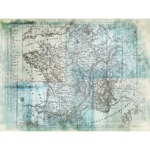 Aged Blue Map Two White Modern Wood Framed Art Print by Grey, Jace