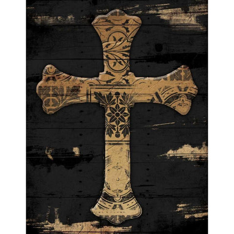 Gold Cross 2 Black Modern Wood Framed Art Print with Double Matting by Grey, Jace