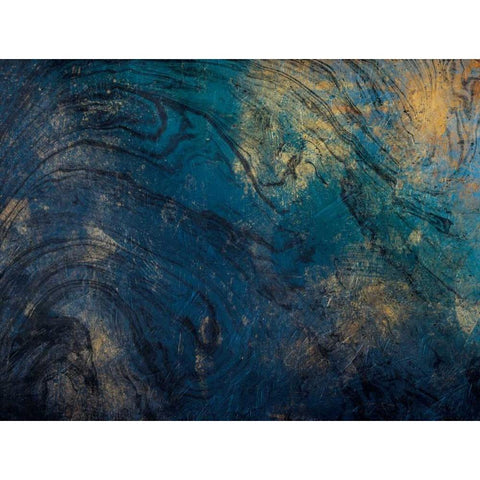 Golden Blue Marble Black Modern Wood Framed Art Print with Double Matting by Grey, Jace