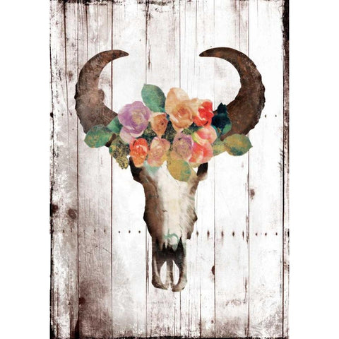 Bull Floral Gold Crown Black Modern Wood Framed Art Print by Grey, Jace