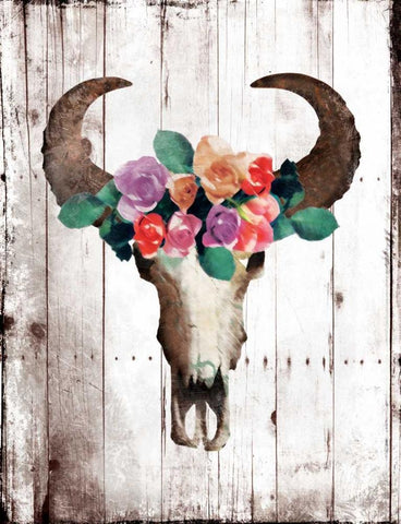 Bull Floral Crown Black Ornate Wood Framed Art Print with Double Matting by Grey, Jace
