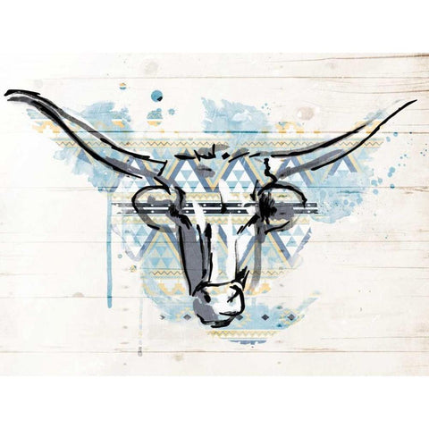 Bull Patterned Blues Black Modern Wood Framed Art Print with Double Matting by Grey, Jace