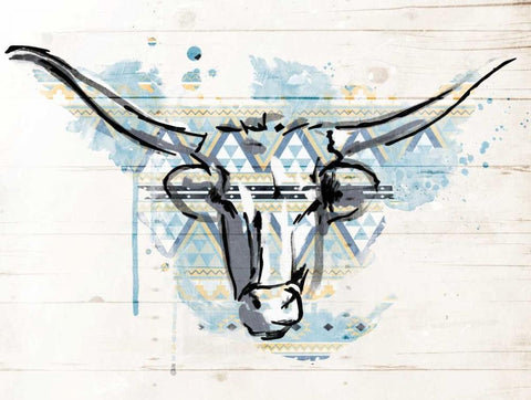 Bull Patterned Blues White Modern Wood Framed Art Print with Double Matting by Grey, Jace