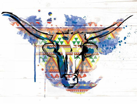 Bull Patterned White Modern Wood Framed Art Print with Double Matting by Grey, Jace