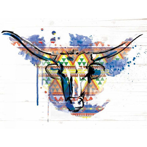 Bull Patterned Black Modern Wood Framed Art Print by Grey, Jace