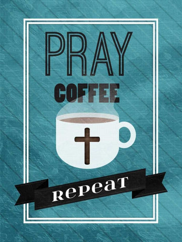 Pray Coffee Repeat White Modern Wood Framed Art Print with Double Matting by Grey, Jace