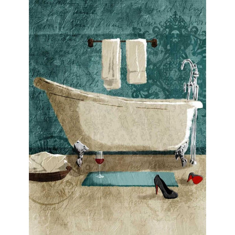 Teal Wine Bath White Modern Wood Framed Art Print by Grey, Jace