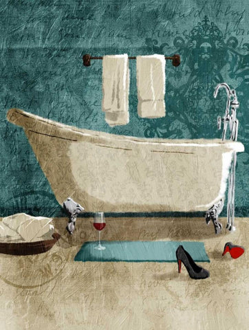 Teal Wine Bath White Modern Wood Framed Art Print with Double Matting by Grey, Jace