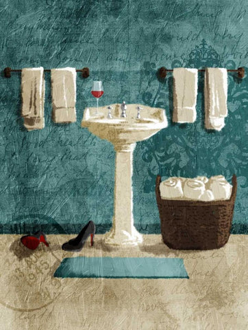 Teal Wine SInk Black Ornate Wood Framed Art Print with Double Matting by Grey, Jace