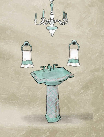 Chip Teal Sink White Modern Wood Framed Art Print with Double Matting by Grey, Jace