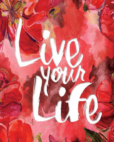 Floral Live Life White Modern Wood Framed Art Print with Double Matting by Grey, Jace