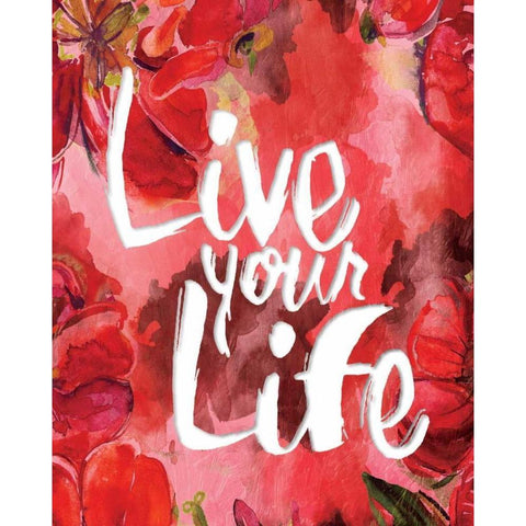 Floral Live Life Black Modern Wood Framed Art Print by Grey, Jace