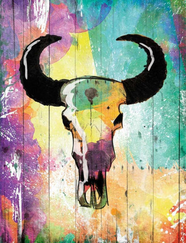 Colorful Bull White Modern Wood Framed Art Print with Double Matting by Grey, Jace