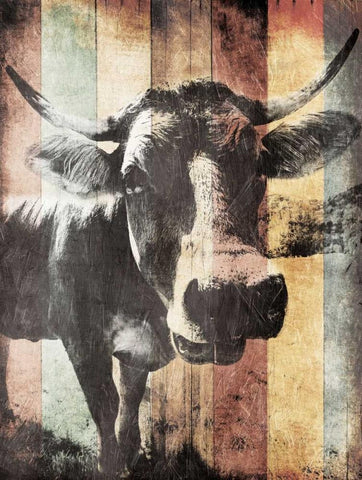 Miultiwood Vintage Cow Mate White Modern Wood Framed Art Print with Double Matting by Grey, Jace