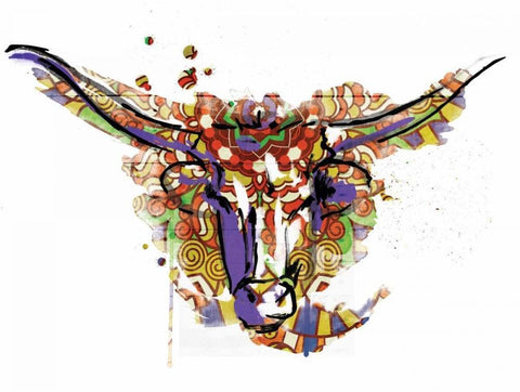 Mandala Water Bull White Modern Wood Framed Art Print with Double Matting by Grey, Jace