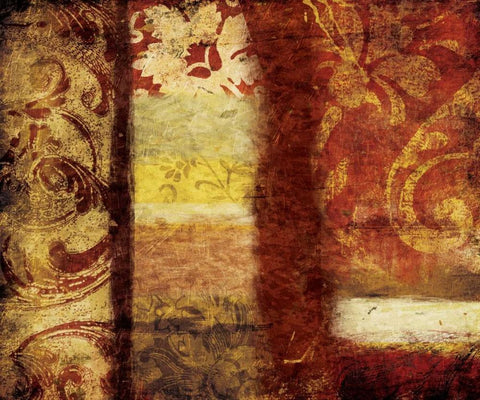 Golden Red Bouquet Black Ornate Wood Framed Art Print with Double Matting by Grey, Jace