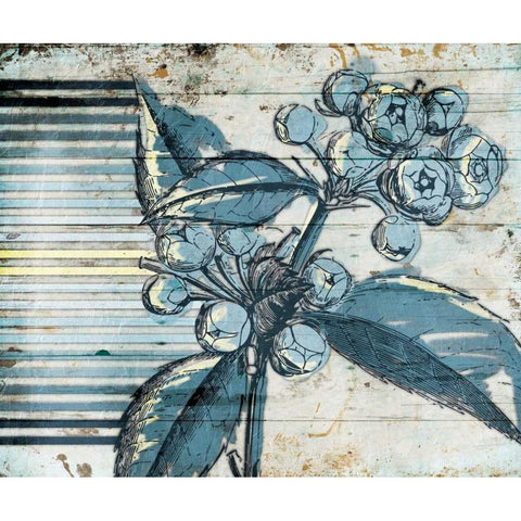 Striped Blue Steal Black Modern Wood Framed Art Print with Double Matting by Grey, Jace