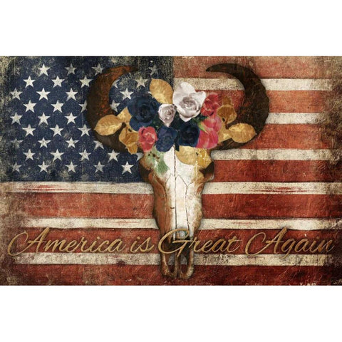 American Is Great Again Bull White Modern Wood Framed Art Print by Grey, Jace