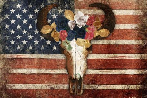 American Floral Bull Black Ornate Wood Framed Art Print with Double Matting by Grey, Jace