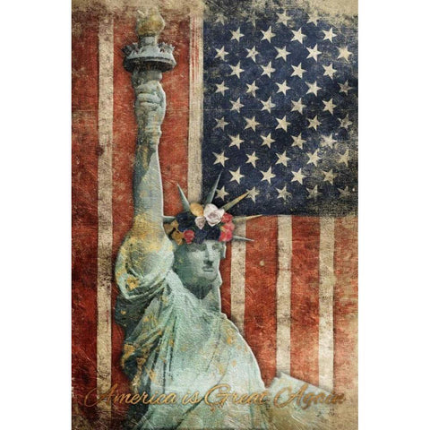 Statue Of America Is Great Again Black Modern Wood Framed Art Print with Double Matting by Grey, Jace