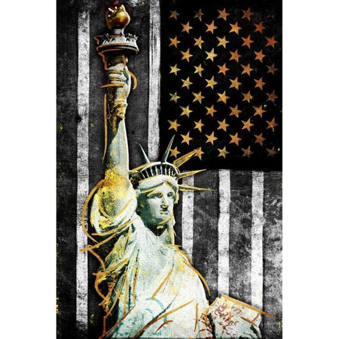 Statue Of Real America Black Modern Wood Framed Art Print with Double Matting by Grey, Jace