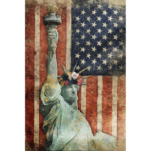 Statue Of America Black Modern Wood Framed Art Print with Double Matting by Grey, Jace