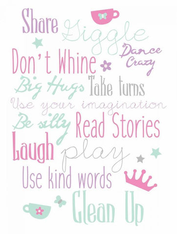 Girls Play Room Rules White Modern Wood Framed Art Print with Double Matting by Grey, Jace