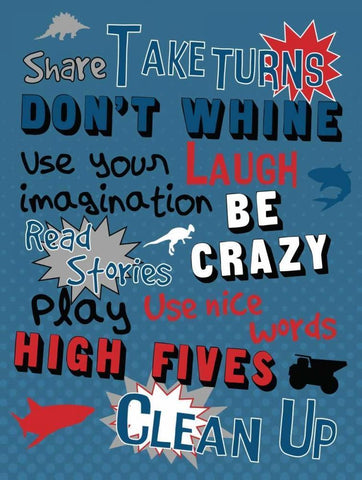 Boys Play Room Rules White Modern Wood Framed Art Print with Double Matting by Grey, Jace