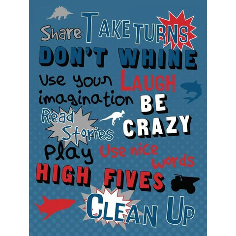 Boys Play Room Rules Black Modern Wood Framed Art Print by Grey, Jace