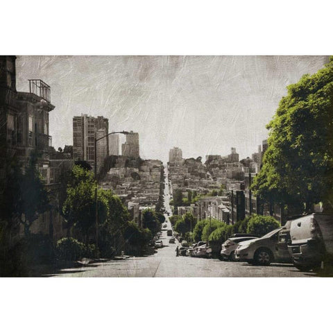 Down The Street Greens White Modern Wood Framed Art Print by Grey, Jace