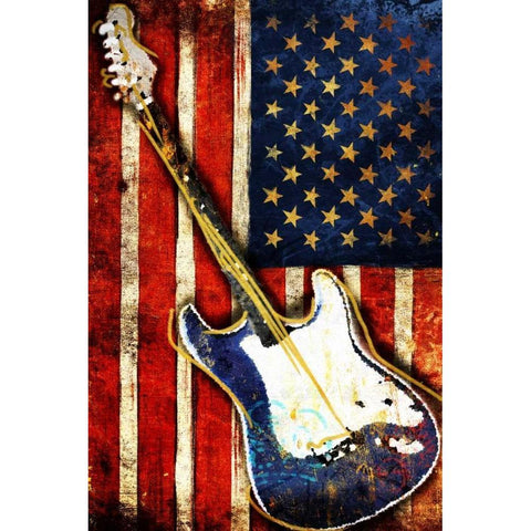 Patriotic Guitar White Modern Wood Framed Art Print by Grey, Jace