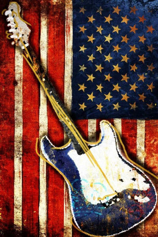 Patriotic Guitar White Modern Wood Framed Art Print with Double Matting by Grey, Jace