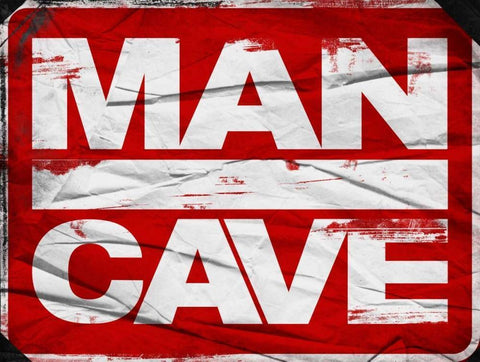 Man Cave Sign White Modern Wood Framed Art Print with Double Matting by Grey, Jace