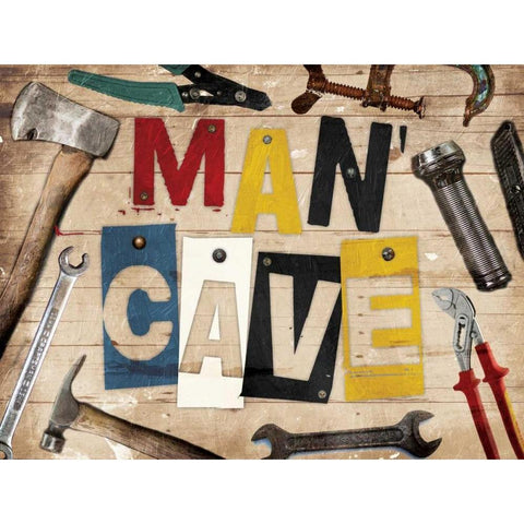 Man Cave Tools Gold Ornate Wood Framed Art Print with Double Matting by Grey, Jace