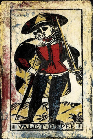 Sword Card Black Ornate Wood Framed Art Print with Double Matting by Grey, Jace