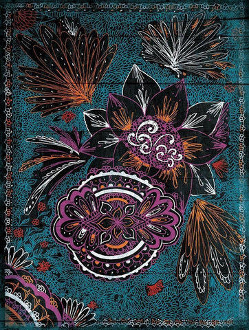 Full Floral Henna Black Ornate Wood Framed Art Print with Double Matting by Grey, Jace