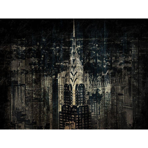 The Golden Skyline Black Modern Wood Framed Art Print with Double Matting by Grey, Jace