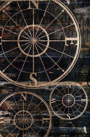 Wooden Compass Black Ornate Wood Framed Art Print with Double Matting by Grey, Jace