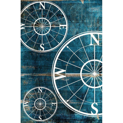 Wooden Compass Blue Gold Ornate Wood Framed Art Print with Double Matting by Grey, Jace